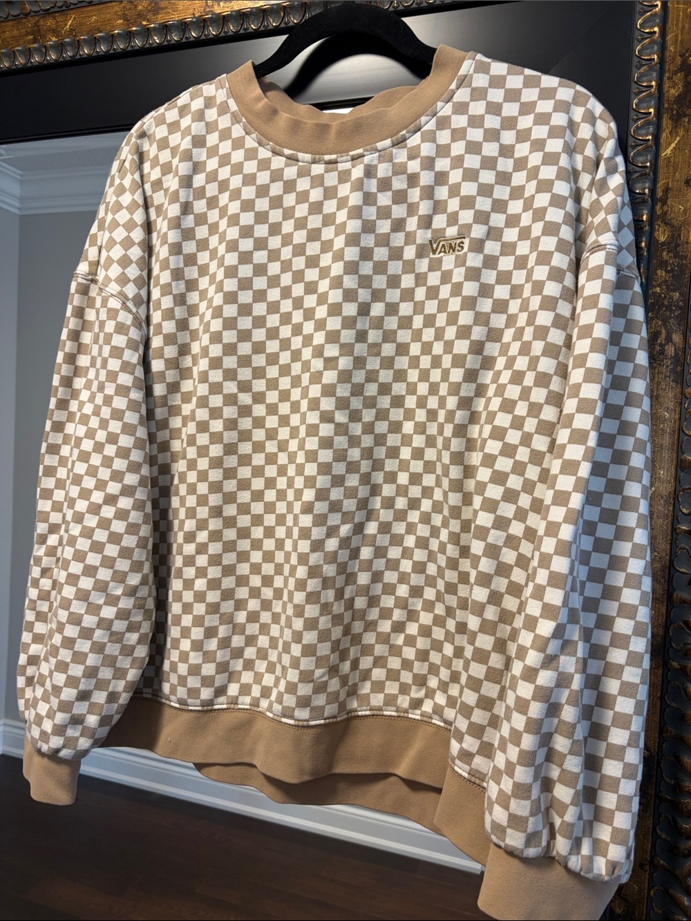 Vans Beige and White Checkerboard Crewneck Sweatshirt